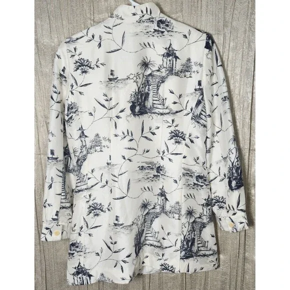 Vintage Liz Claiborne 100% Silk Chinoiserie Blazer Stand Collar Floral White -10 - Picture 5 of 7
